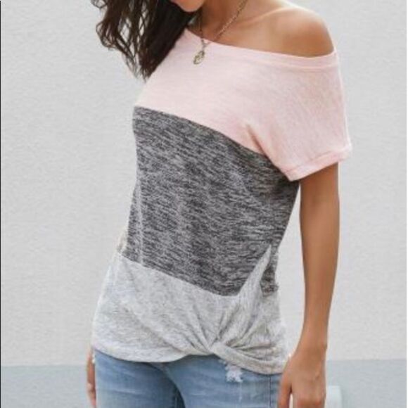 💝Pink color block twisted hem tee - Picture 2 of 4